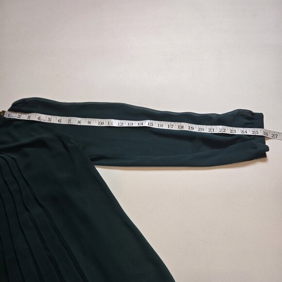 LOVE 21 Emerald Green Blouse Long Sleeve Sheer Tunic Pleated Large Layered Cardi - Picture 9 of 12